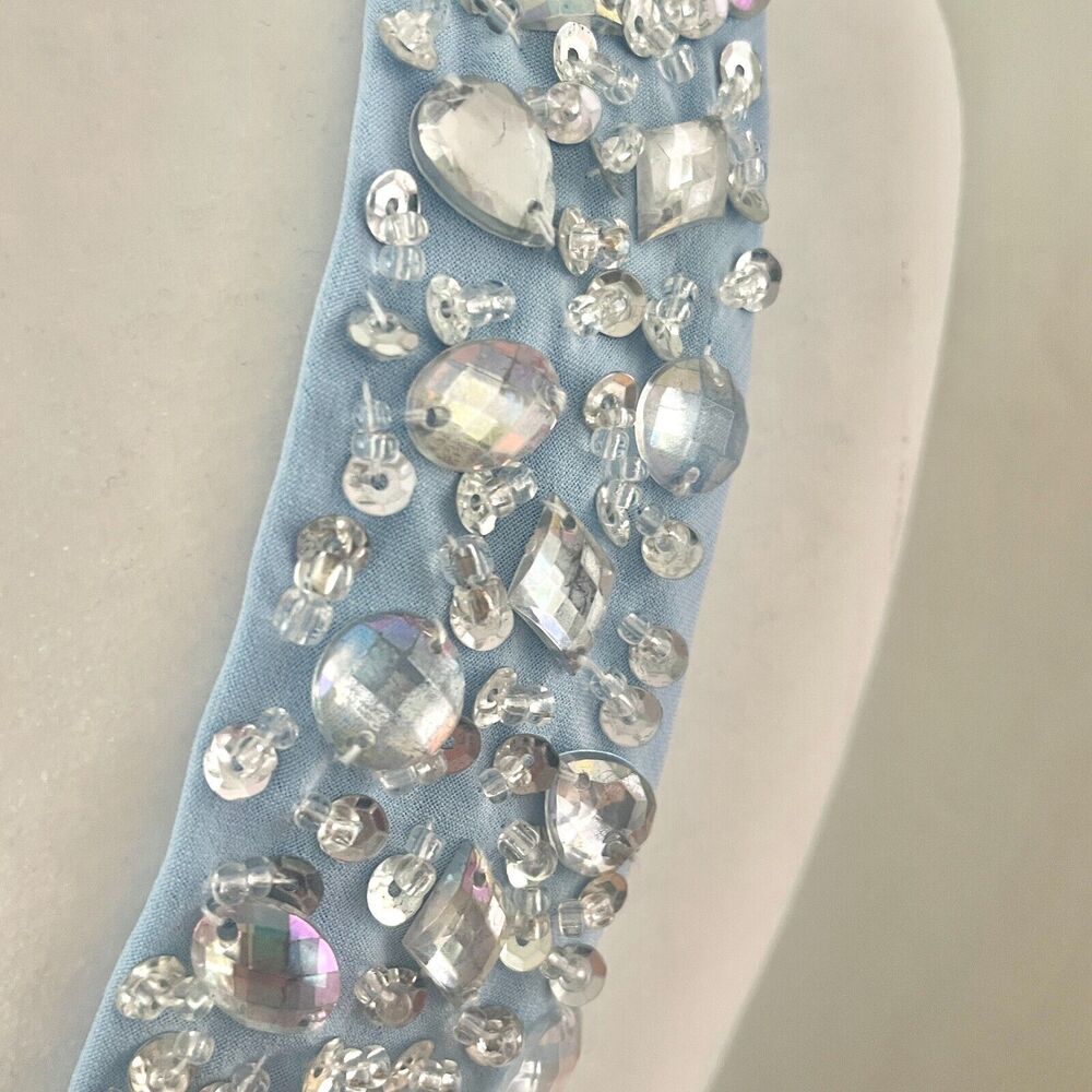JJ's House 6 prom gown 1-shoulder chiffon beading sequin split sky blue cut-out - Picture 14 of 16